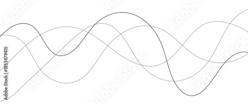 Minimalist design with thin wavy flowing black lines. Dynamic and elegant squiggle abstract pattern. isolated on a white background