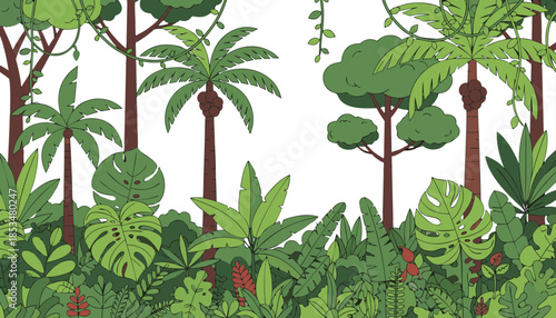 Dense Tropical Jungle Landscape – Vector Illustration