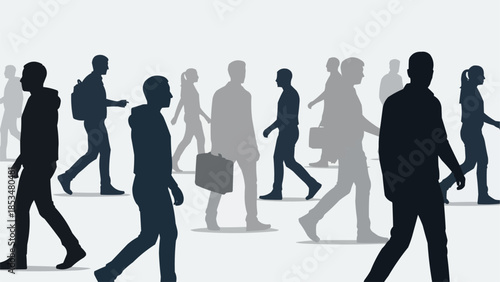 Silhouettes of People Walking in a Crowd.