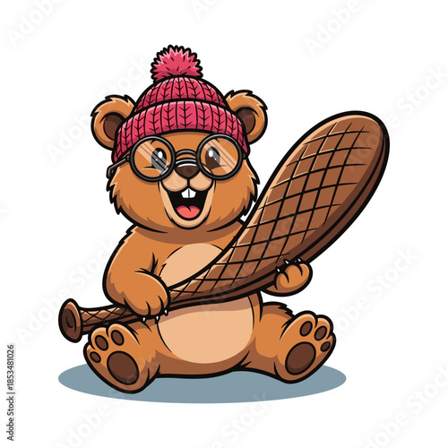 Cheerful bear with winter attire and musical instruments