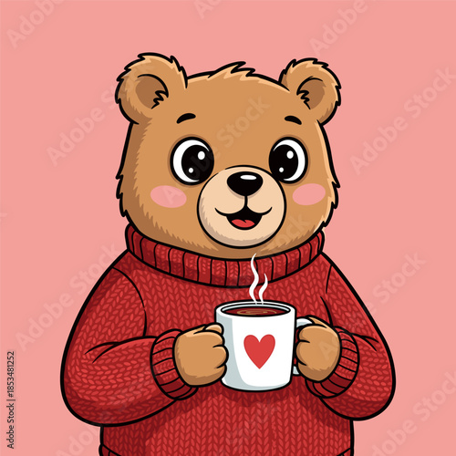 Cozy bear with a heart mug