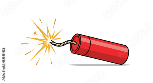 Red dynamite stick with a lit fuse sparking and burning down quickly, symbolizing an imminent explosion or high pressure situation.