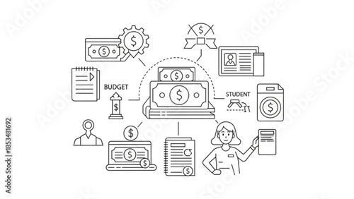 Personal Finance Line Illustration for Students and Teen Budgeting