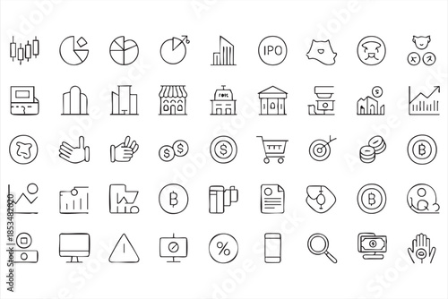 Financial Analytics and Fintech Line Icons for Dashboards