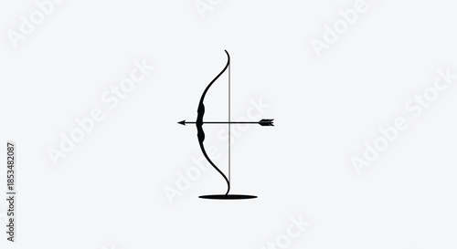 Simple black silhouette of a traditional bow with a nocked arrow ready for release, symbolizing aim, precision, and archery sports.