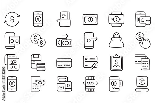 Online Payment and Wallet Line Icons for Ecommerce