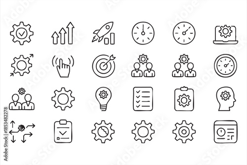 Business Process Management Line Icons for Workflow Optimization