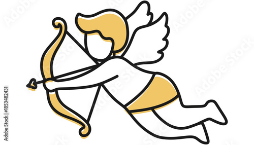 Cute Cupid Angel Holding Bow and Arrow Vector Illustration