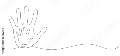 Continuous line drawing of adult and child hands