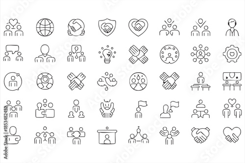 Community and People Connection Line Icons Set