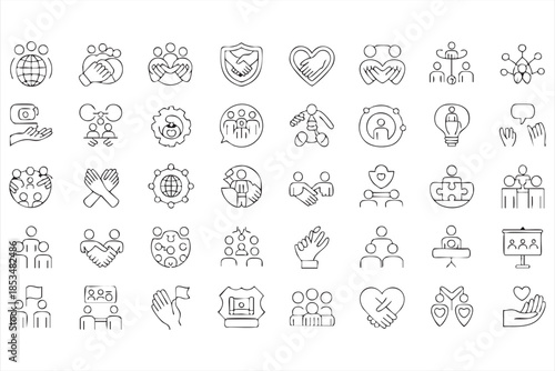 Leadership and Partnership Line Icons for Corporate Culture
