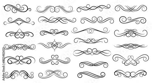 Extensive collection of twenty-four elegant horizontal dividers and text flourishes for formal documents and creative projects.
