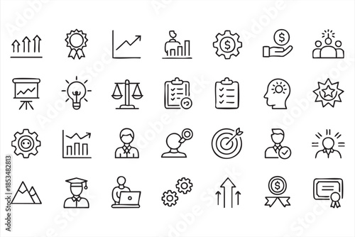 Leadership and Performance Line Icons for Corporate Dashboards