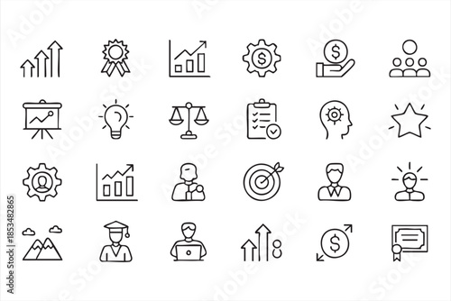 Professional Success and Growth Line Icons for Management