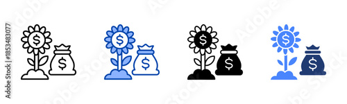 Money Growth icon set multiple style collection