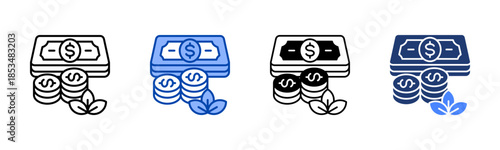 Cash icon set multiple style collection