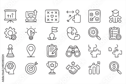 Strategy and Workflow Icons for Corporate Presentations and Dashboards