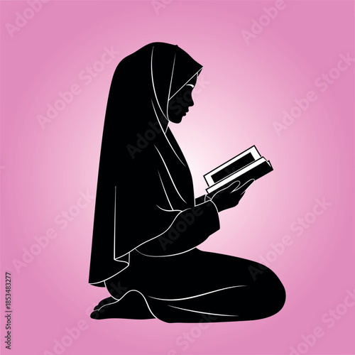 Moslem Woman reading a Al-Quran in a serene environment
