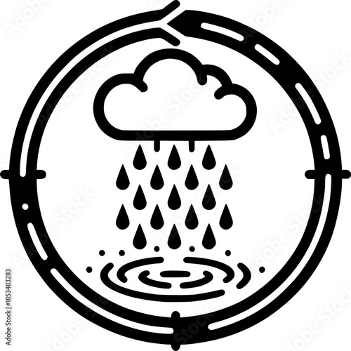 Water Cycle Icon: Depicting the essential process of nature's water cycle, illustrating the rain falling from cloud and its circulation.