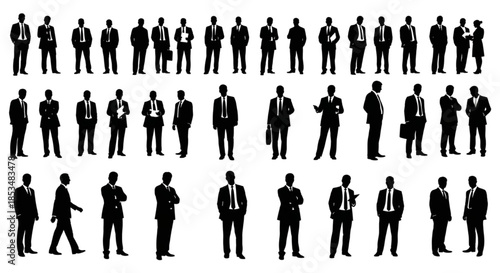 Collection of Silhouettes of Businessmen Standing and Posing in Various Styles