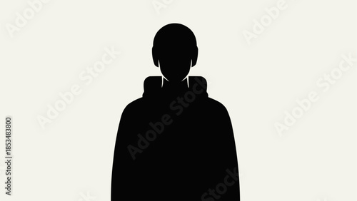 Hooded silhouette of a person viewed from behind.