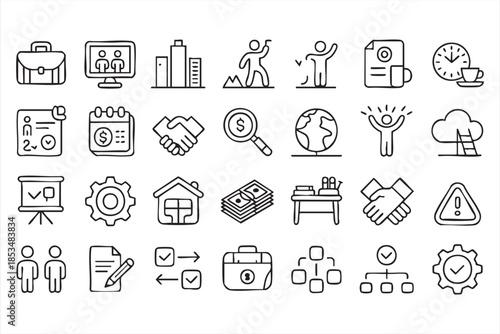 Corporate Strategy and Productivity Line Icons Set