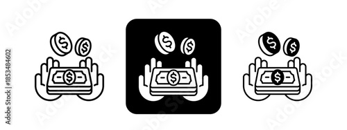 Earnings  Solid color and black line drawing vector illustration set