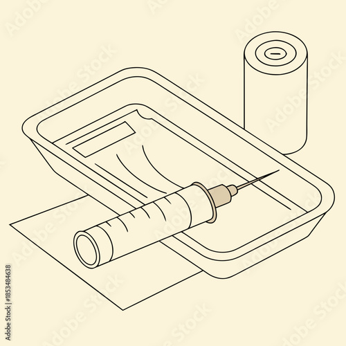 A syringe and medical equipment on a sterile tray