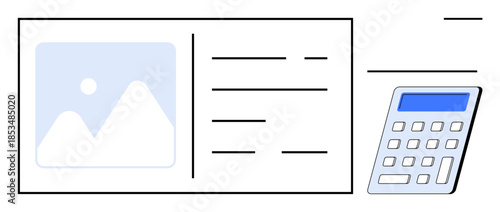 Financial planning, document organization, business solutions, accounting, office work, data analysis. An outlined document and calculator. Financial planning and document organization concepts
