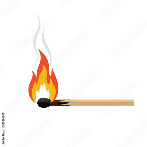 Burning matchstick with vibrant flames on a wooden stick
