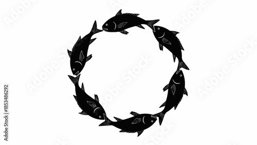 Circle of Black Fish Illustration.