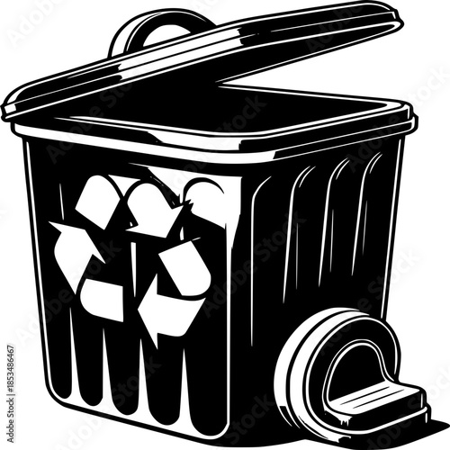 Recycle Bin Illustration: A detailed line art illustration of a recycle bin, emphasizing its crucial role in waste management and environmental conservation.