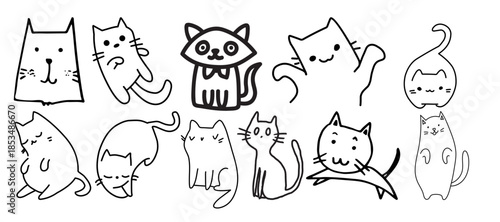 A collection of playful cat illustrations in various poses and expressions