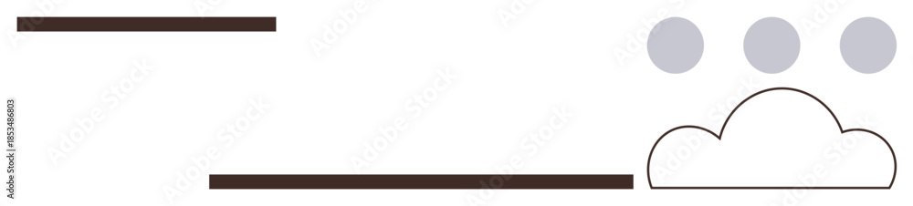 Obraz premium Horizontal brown lines, simple cloud outline, and three gray floating circles. Ideal for weather, simplicity, minimal design, modern concepts, data flow organization and creative thinking. A simple
