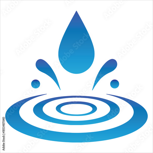 Blue Water Drop with Ripples and Splash Icon Vector Illustration for Wellness or Nature