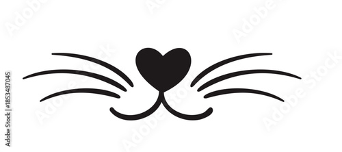 A stylized illustration of a cat's face with a heart-shaped nose and whiskers