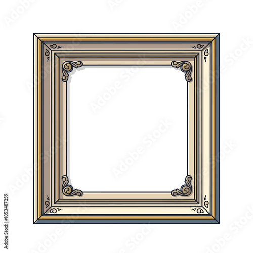An ornate gold picture frame with intricate designs on a white background