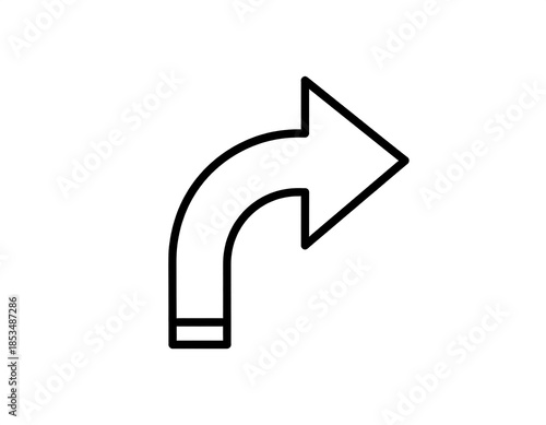 Black curved arrow pointing to the right on a white background, representing direction and movement in design