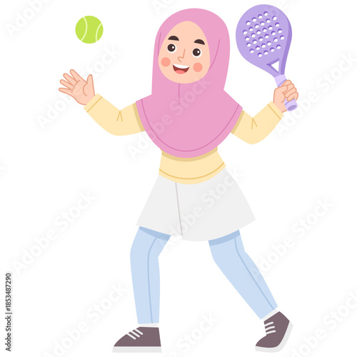 Illustration of Woman Playing Padel with Hijab