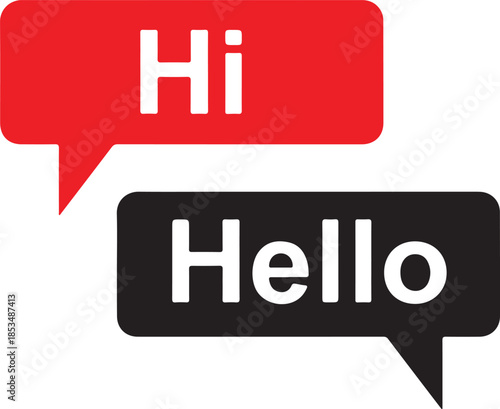 Colorful speech bubbles with hi and hello text isolated on