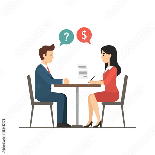 Business professionals engaged in a meeting discussing financial matters at a table