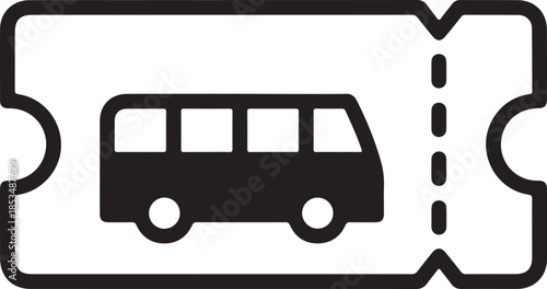 A black and white bus ticket icon on a