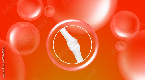 Hyaluronic acid bone and joint solutions ad, red collagen with cosmetic advertising background ready to use, illustration vector.