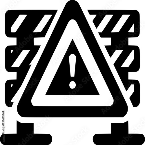 Roadblock Warning Sign: A stark black and white image of a road barrier with a prominent exclamation point. The image conveys the essence of potential danger.