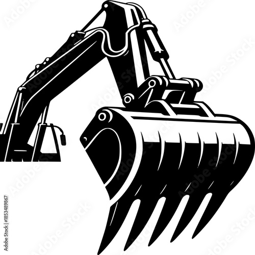 Heavy Equipment's Power: A detailed depiction of a powerful excavator's claw, embodying strength and capability in construction and heavy industry. 