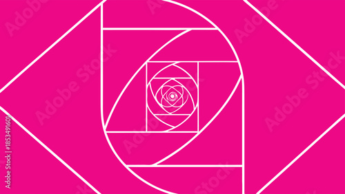 Abstract geometrical composition featuring the fibonacci sequence in vibrant pink and white color scheme.