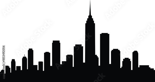 Black city skyline silhouette collection featuring modern urban skyscraper panoramas, metropolitan building outlines, architectural cityscapes, and downtown horizon vector designs.