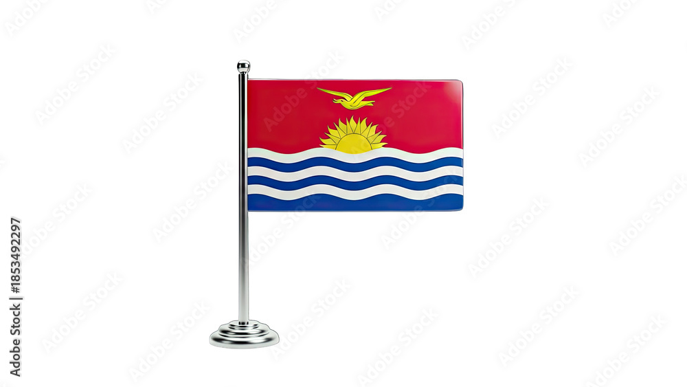 Fototapeta premium Kiribati Flag on Stand Isolated on White Background