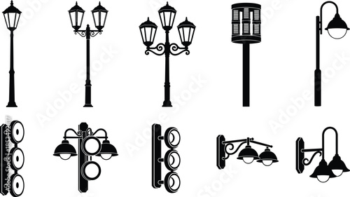 Fantasy character silhouette set with witch on broomstick, wizard with staff, dark hooded figures, sorceress, and mysterious mystical magic people.