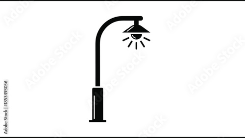 Modern curved street lamp icon, minimalist outdoor light silhouette, urban lighting design element, city park lamp post vector, illuminating streetlamp.